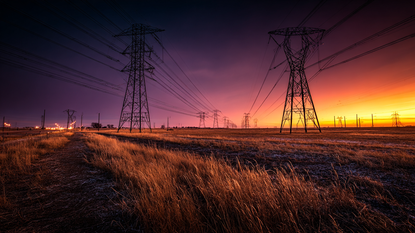 Texas Data Center Boom .. Ground-level wide angle photograph of Texas Panhandle agricultural land at dusk,